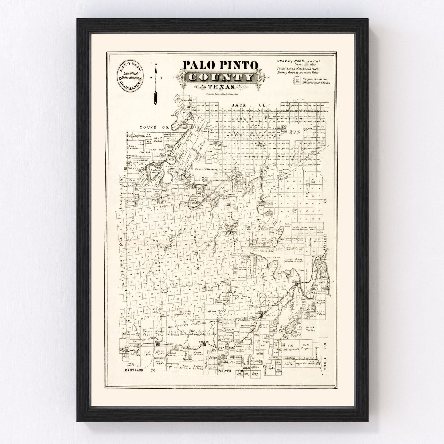Vintage Map of Palo Pinto County, Texas 1880