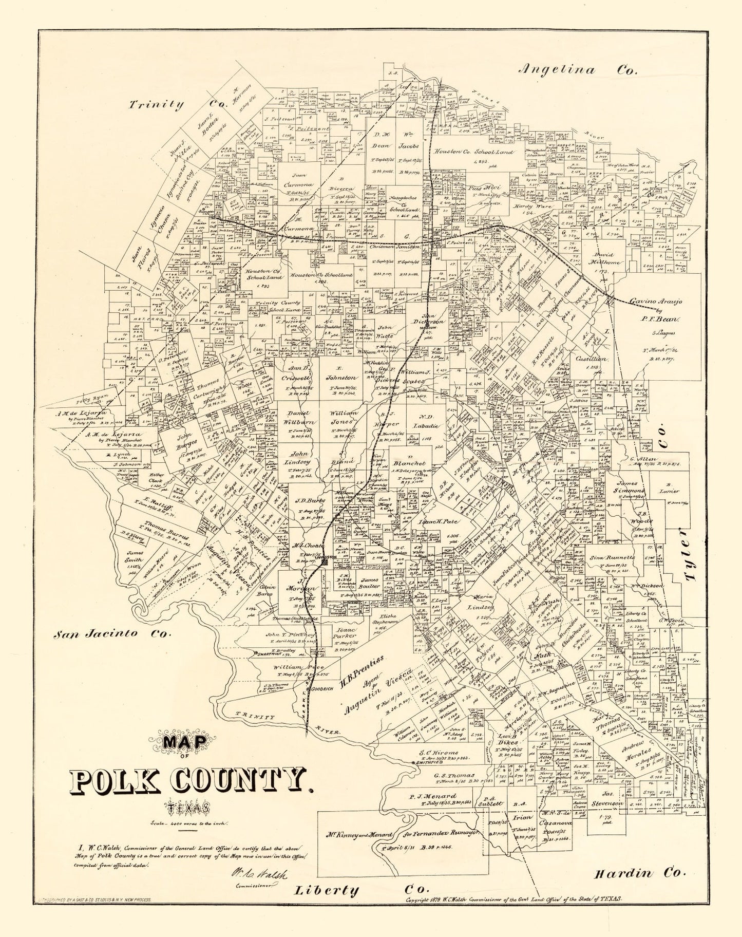 Vintage Map of Polk County, Texas 1879