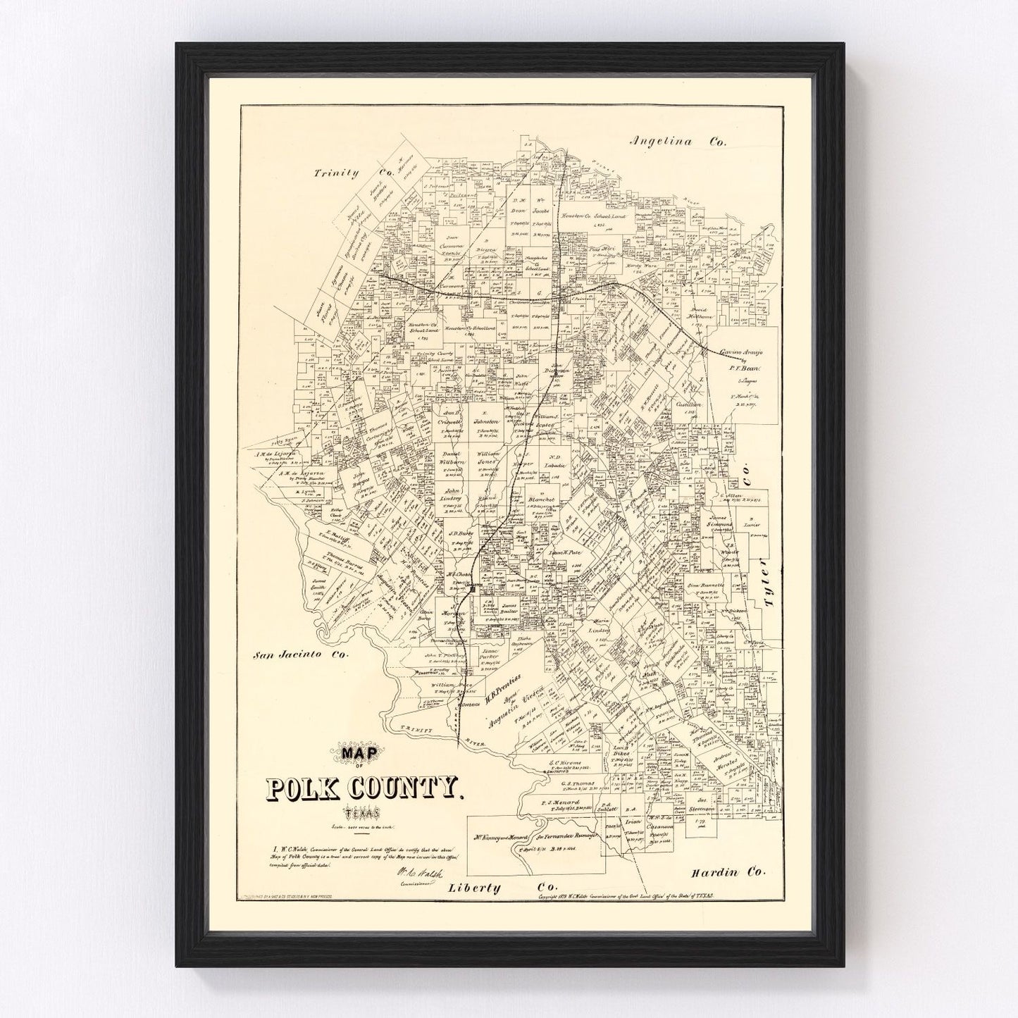 Vintage Map of Polk County, Texas 1879