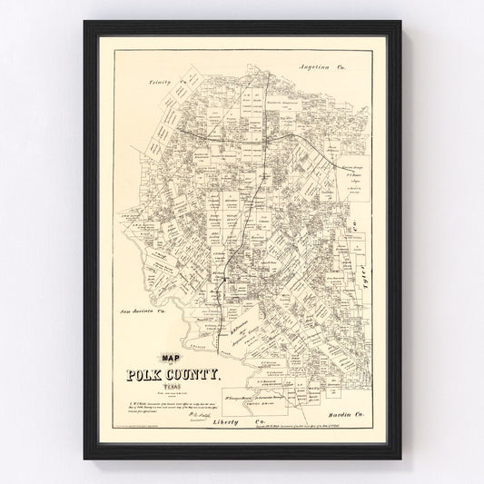 Vintage Map of Polk County, Texas 1879