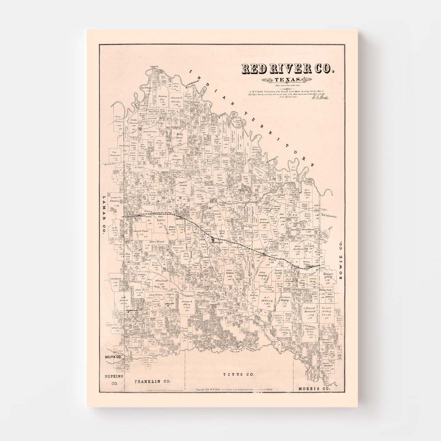 Vintage Map of Red River County, Texas 1879
