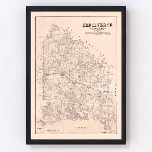Vintage Map of Red River County, Texas 1879