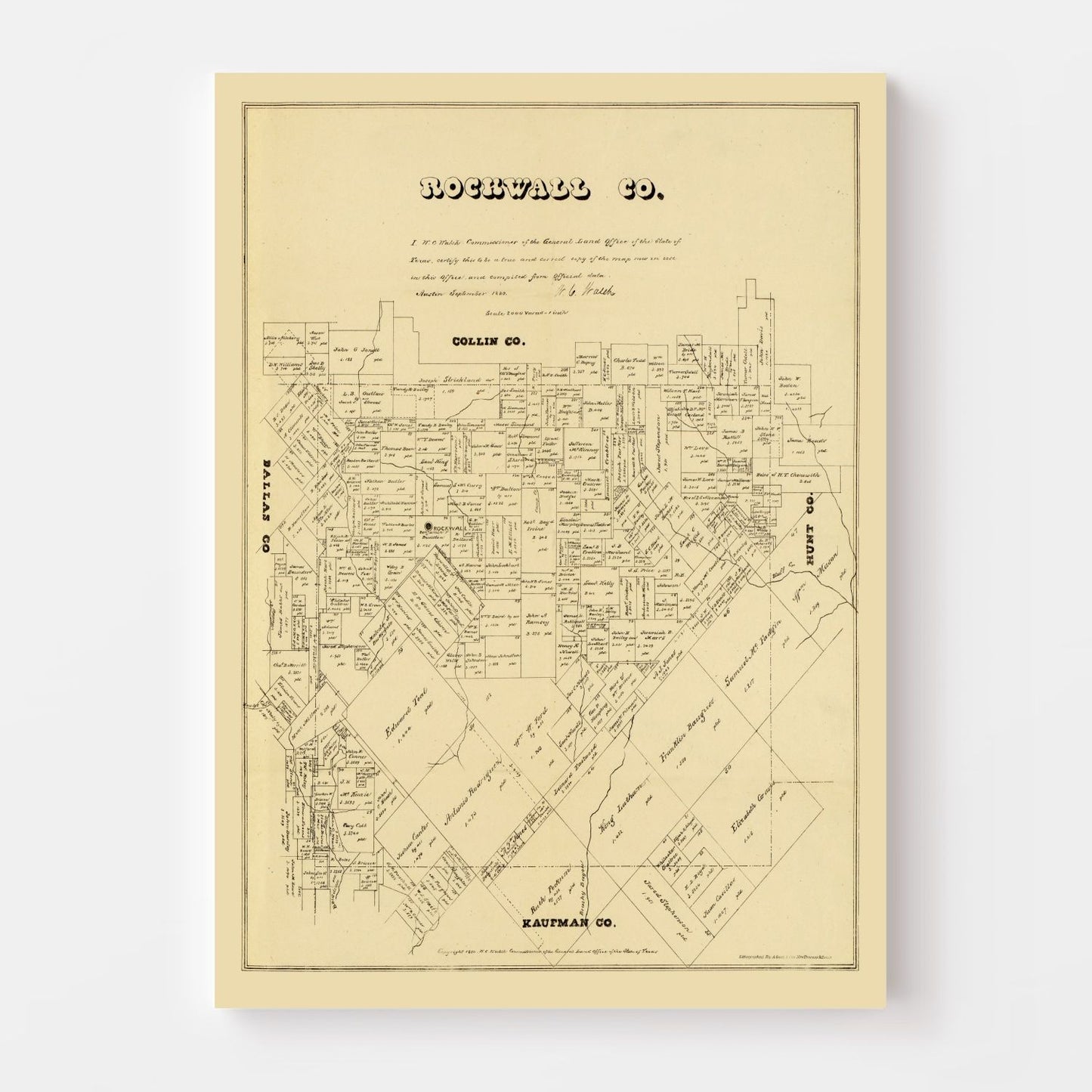 Vintage Map of Rockwall County, Texas 1880