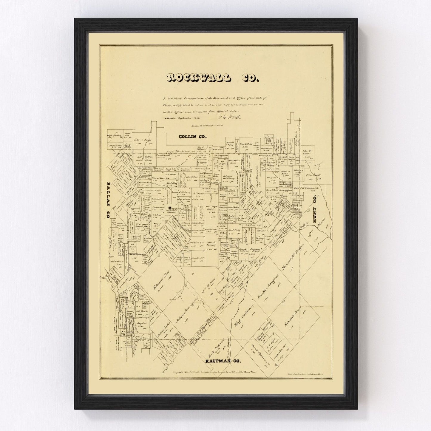 Vintage Map of Rockwall County, Texas 1880