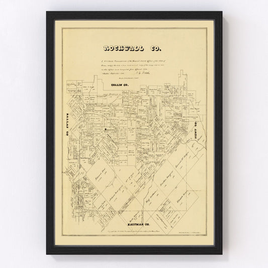 Vintage Map of Rockwall County, Texas 1880