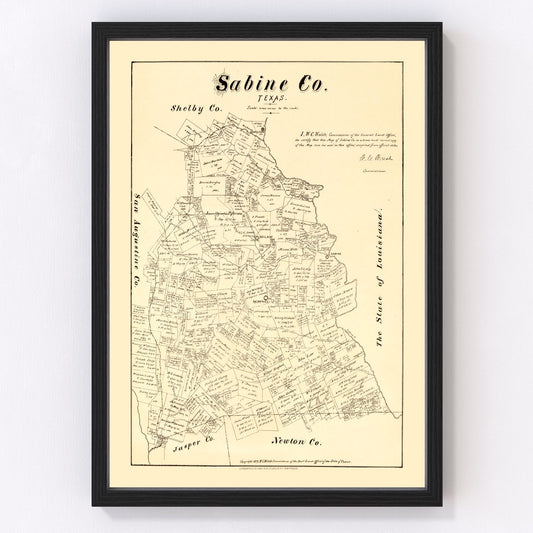 Vintage Map of Sabine County, Texas 1879