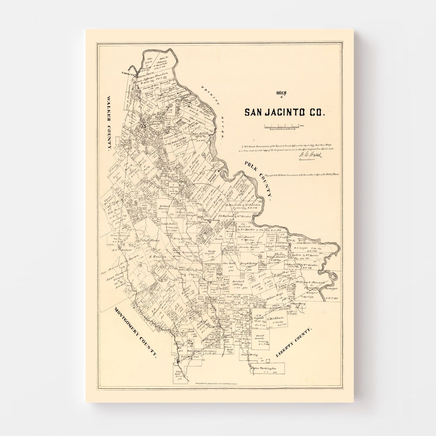 Vintage Map of San Jacinto County, Texas 1879
