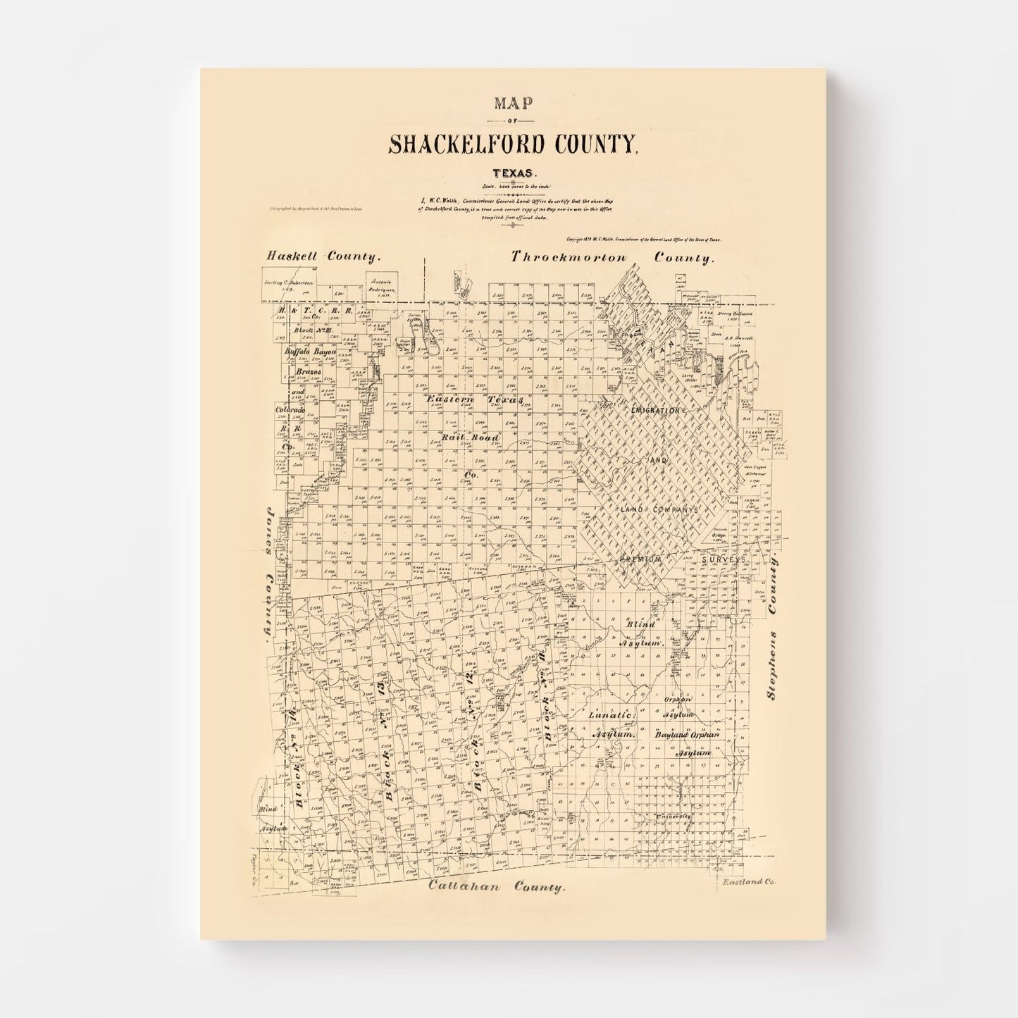 Vintage Map of Shackelford County, Texas 1879