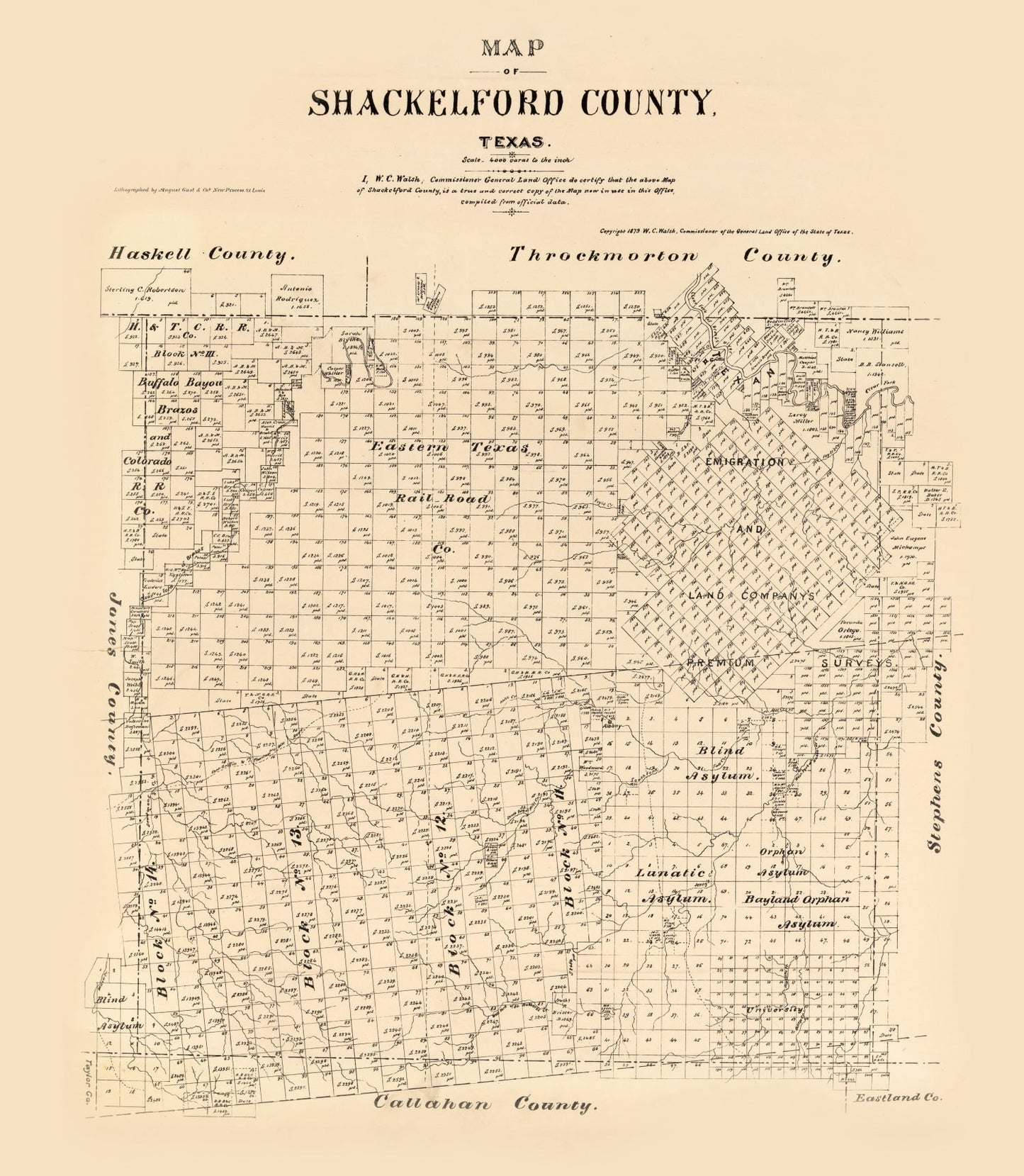 Vintage Map of Shackelford County, Texas 1879