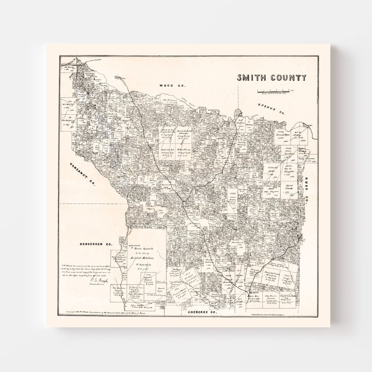 Vintage Map of Smith County, Texas 1880