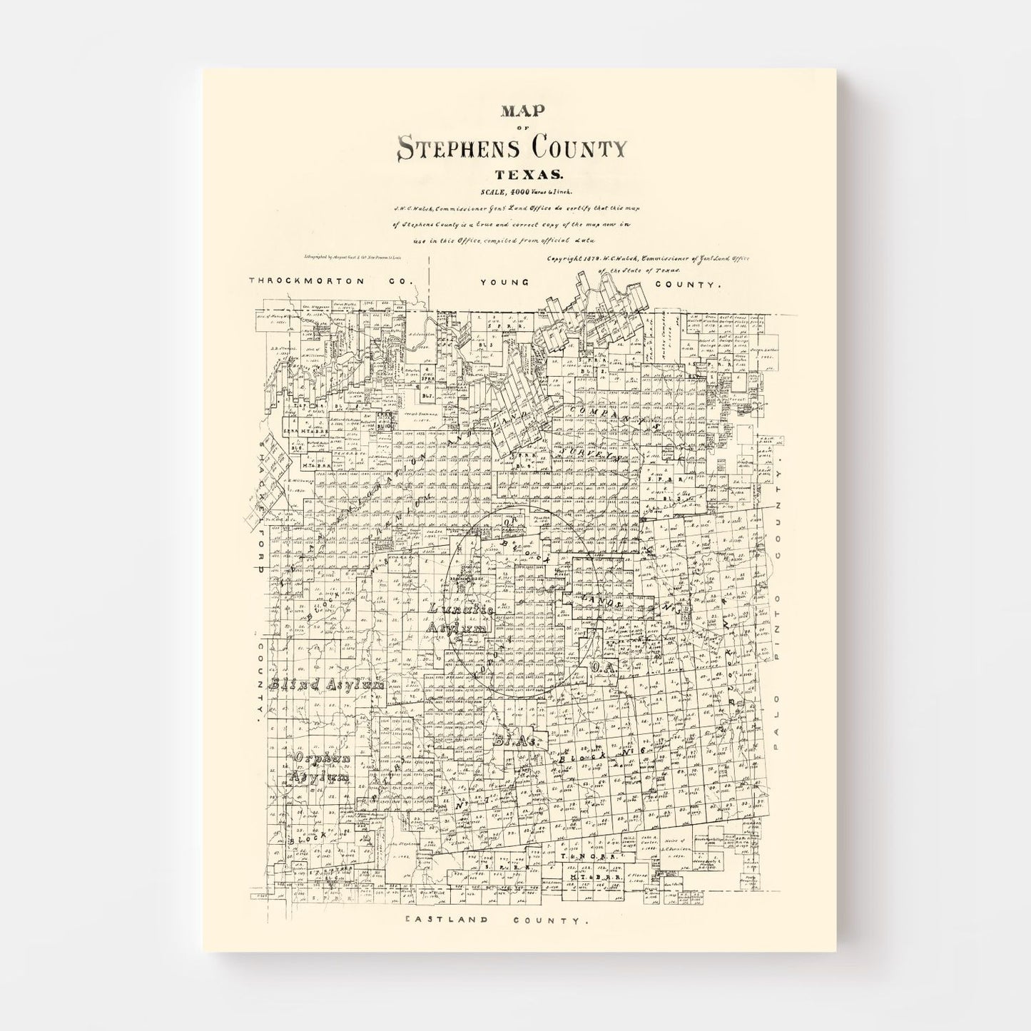 Vintage Map of Stephens County, Texas 1879