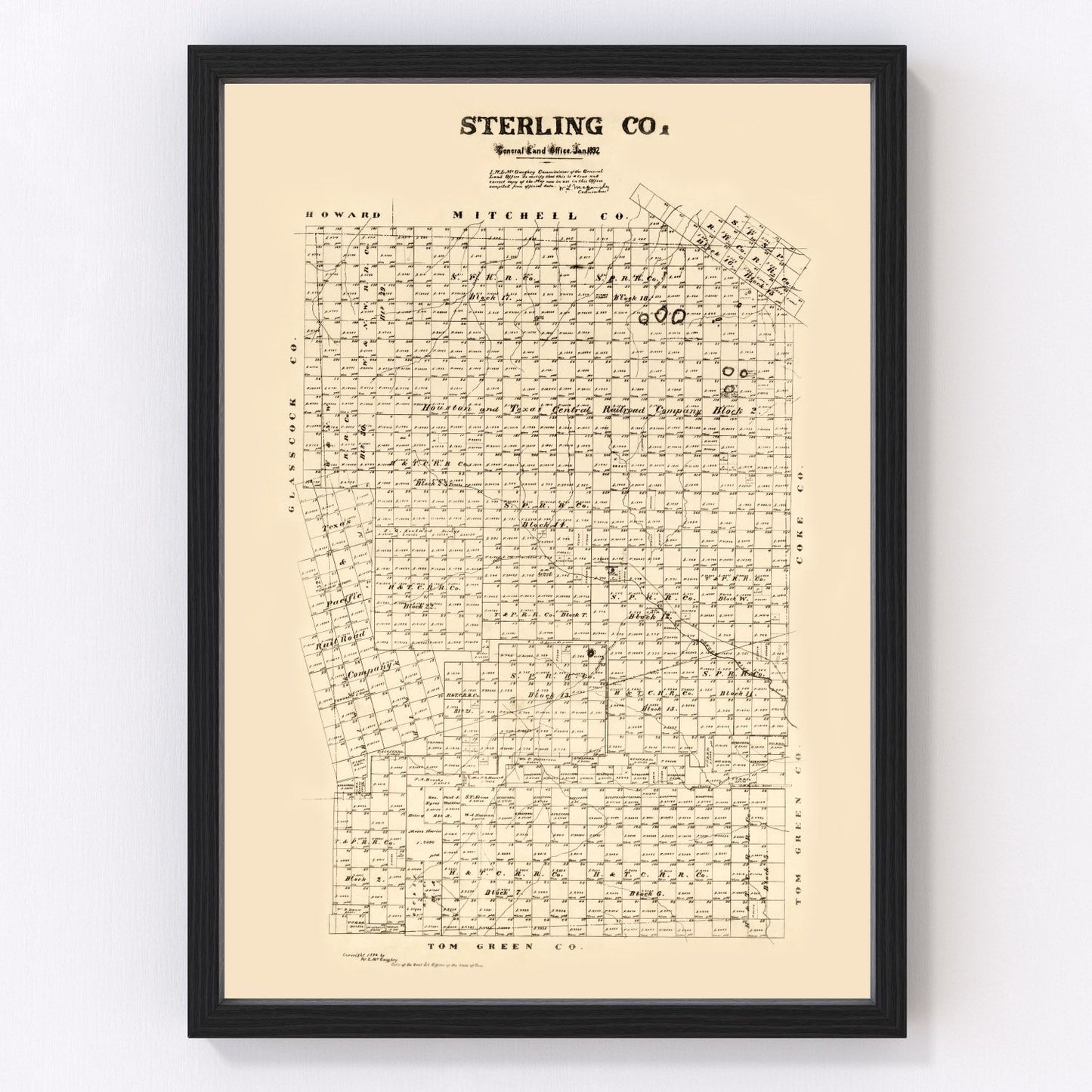 Vintage Map of Sterling County, Texas 1892