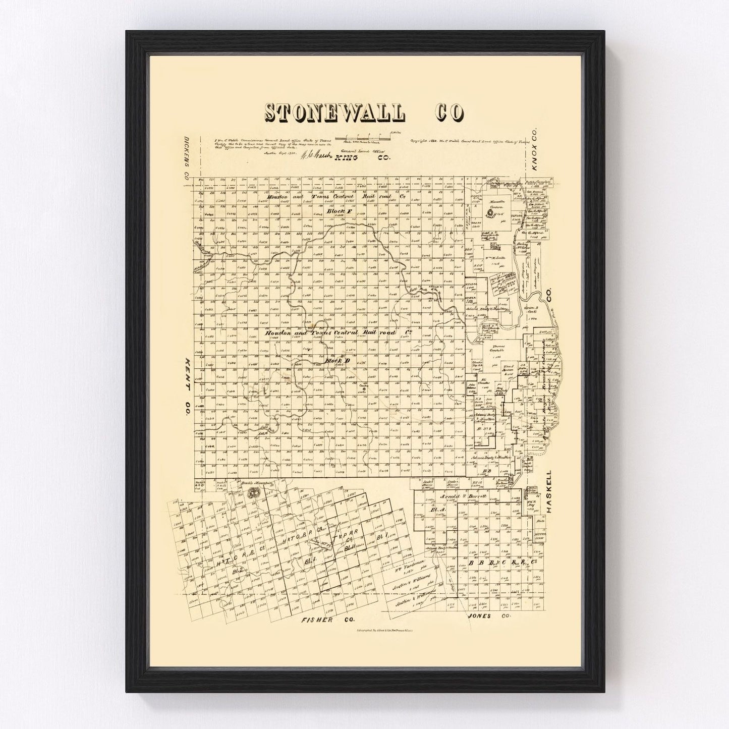 Vintage Map of Stonewall County, Texas 1880