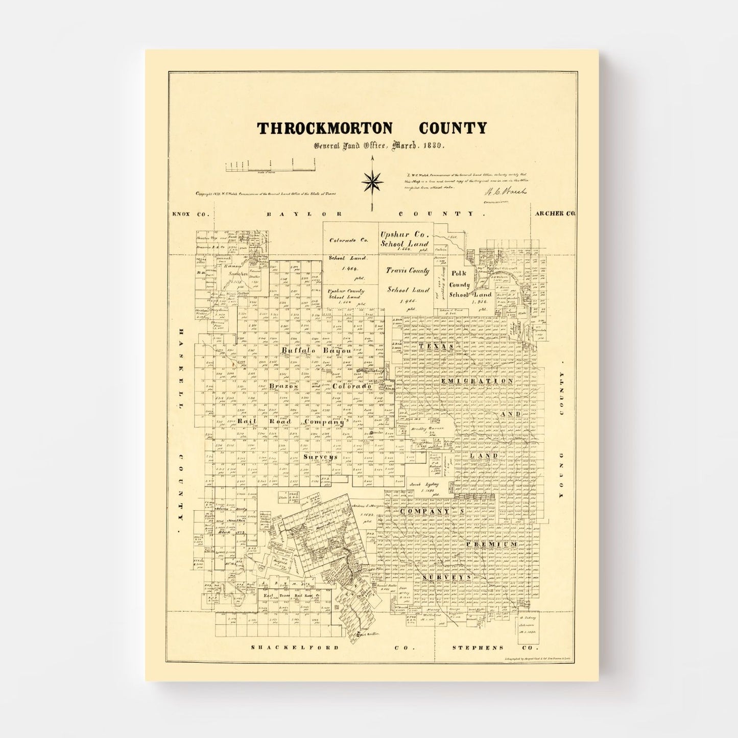 Vintage Map of Throckmorton County, Texas 1879