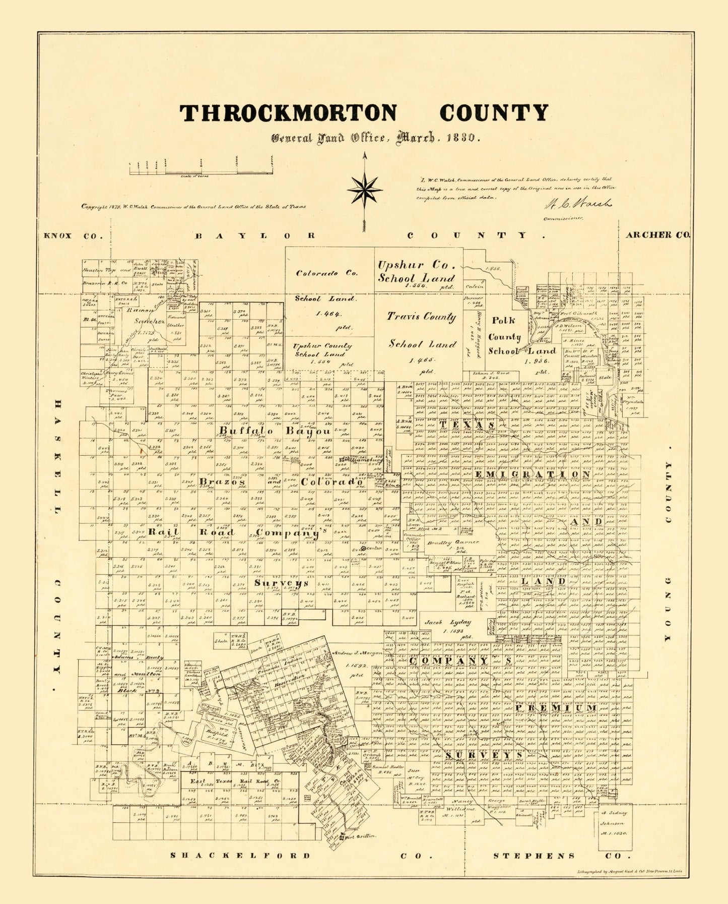 Vintage Map of Throckmorton County, Texas 1879