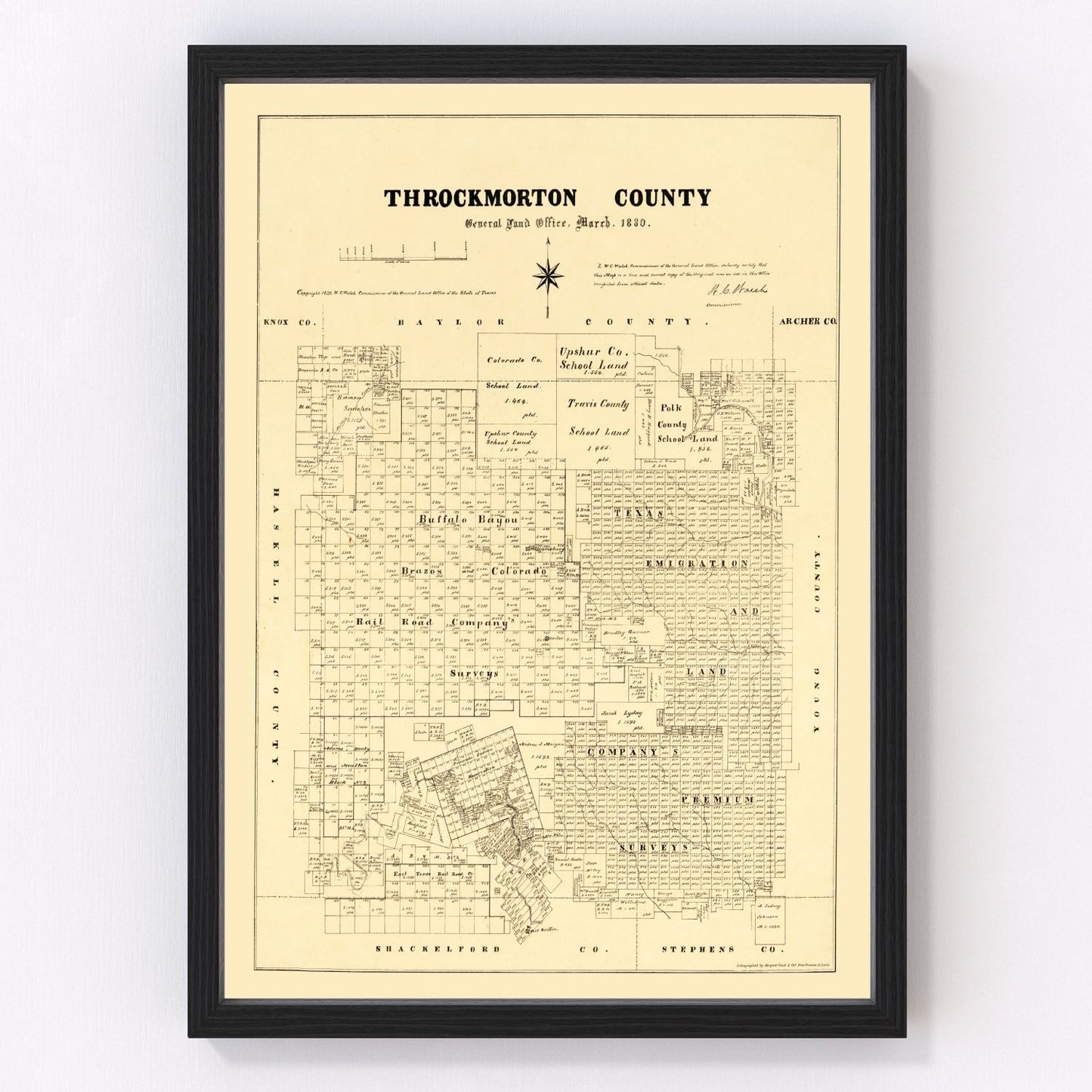 Vintage Map of Throckmorton County, Texas 1879