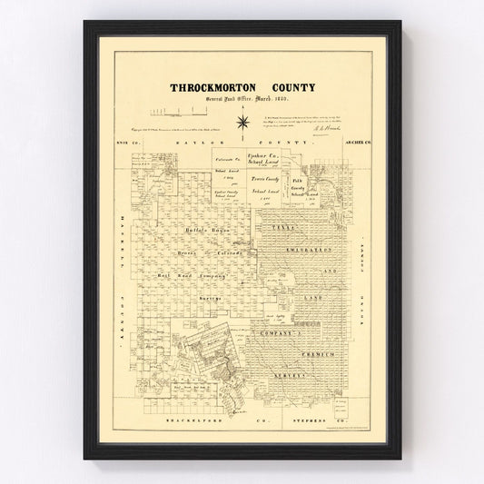 Vintage Map of Throckmorton County, Texas 1879