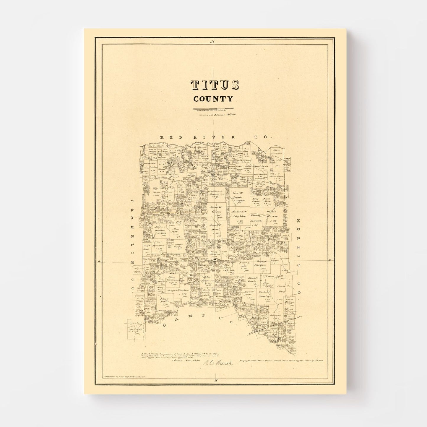 Vintage Map of Titus County, Texas 1880