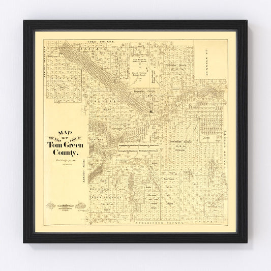 Vintage Map of Tom Green County, Texas 1893
