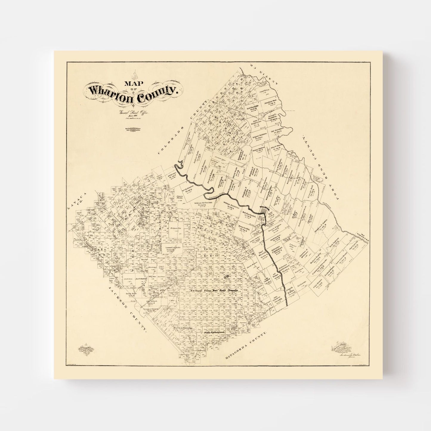 Vintage Map of Wharton County, Texas 1895
