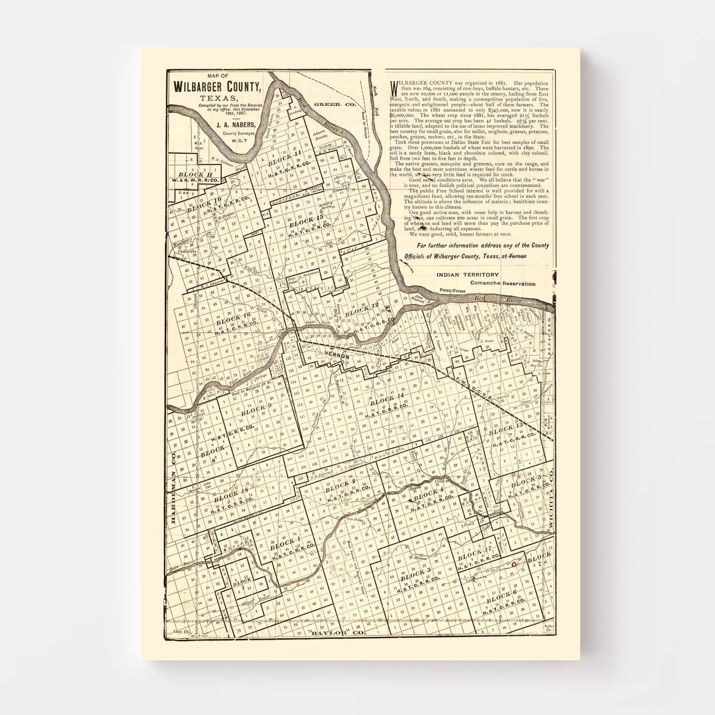 Vintage Map of Wilbarger County, Texas 1887