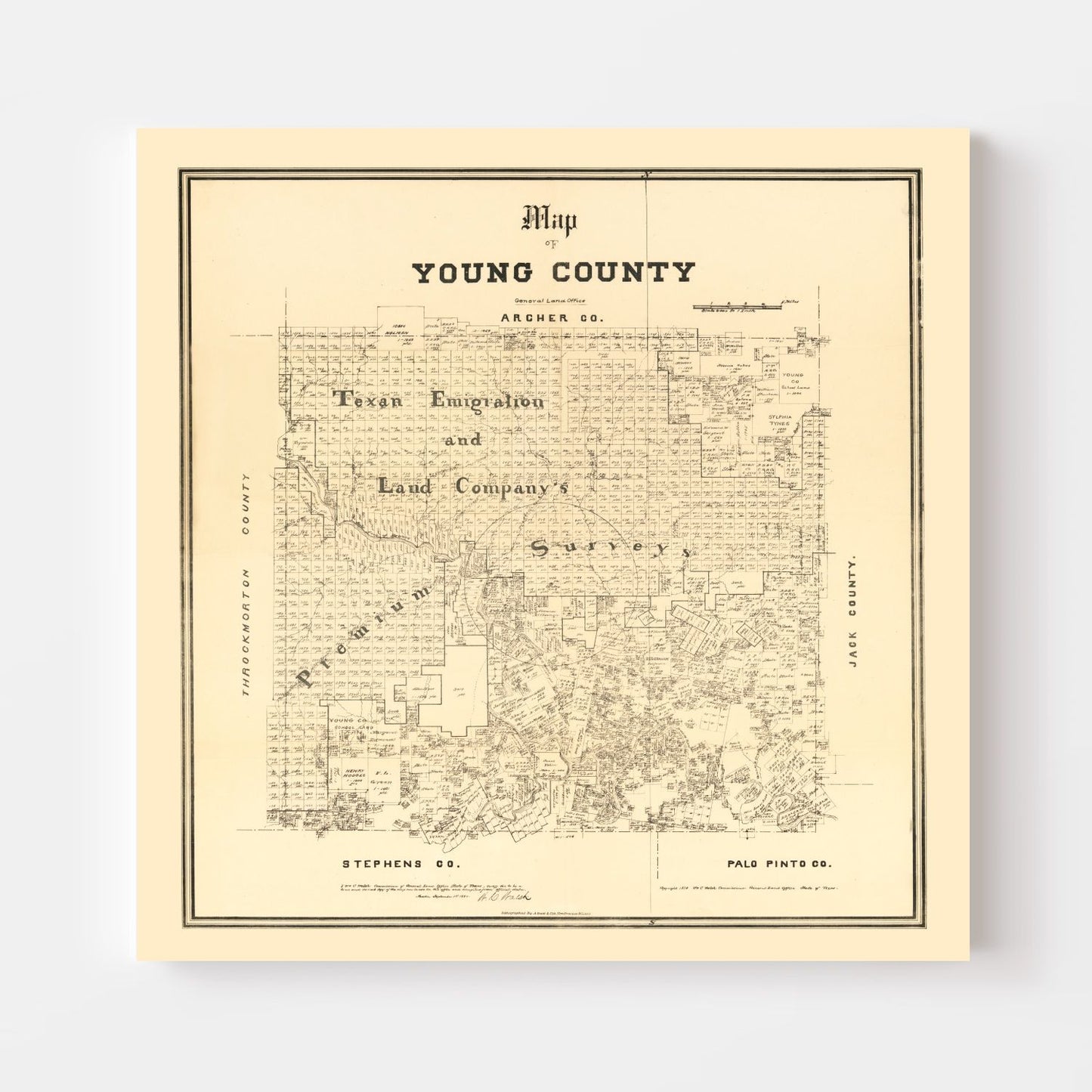 Vintage Map of Young County, Texas 1879