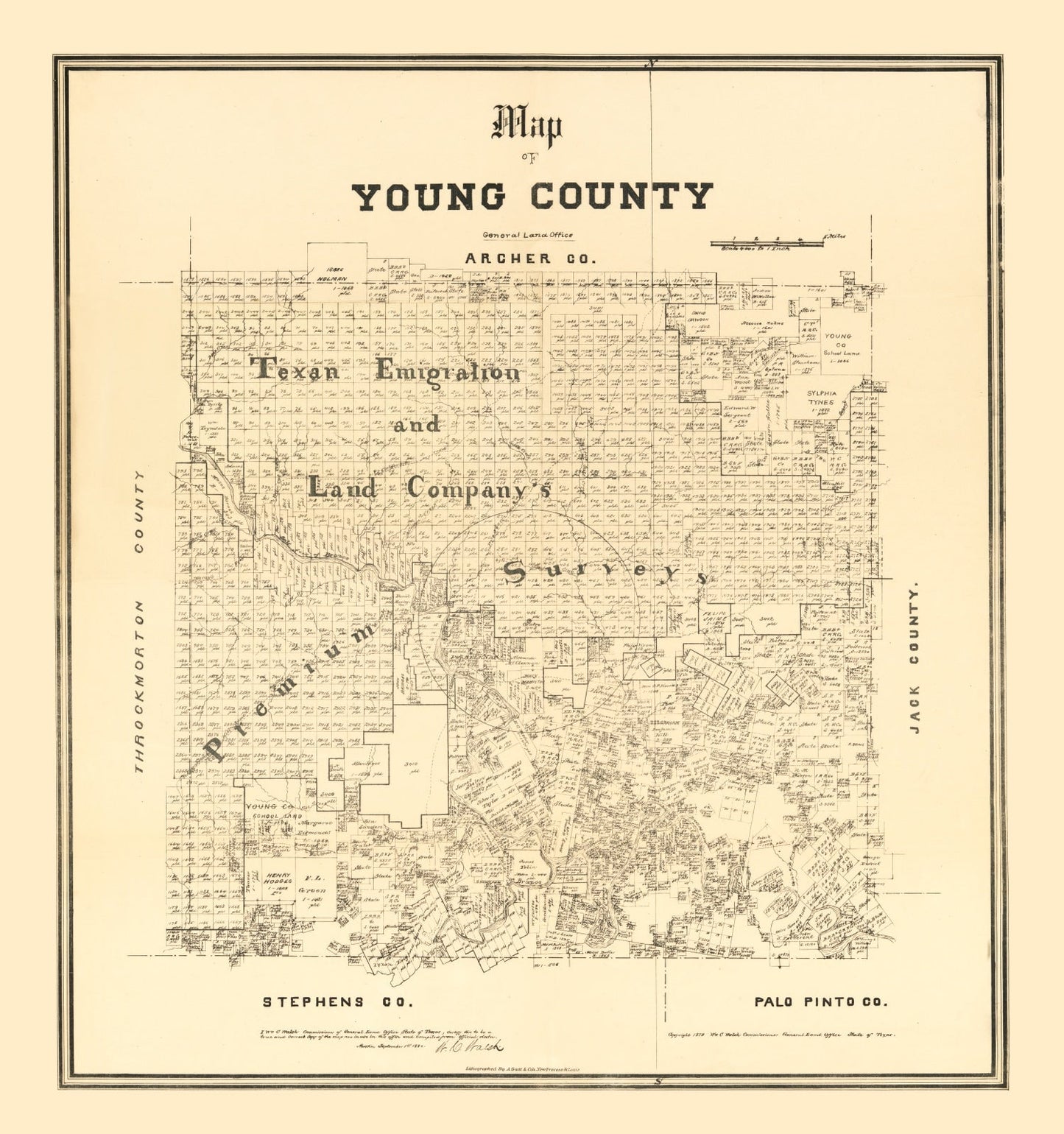 Vintage Map of Young County, Texas 1879