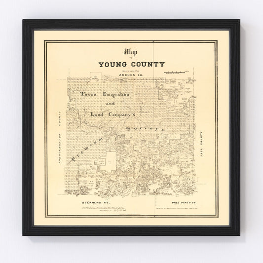 Vintage Map of Young County, Texas 1879