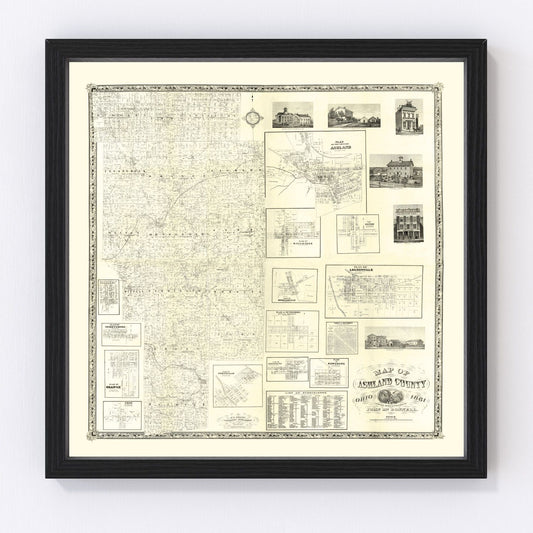 Vintage Map of Ashland County, Ohio 1861