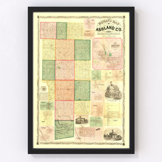 Vintage Map of Ashland County, Ohio 1861