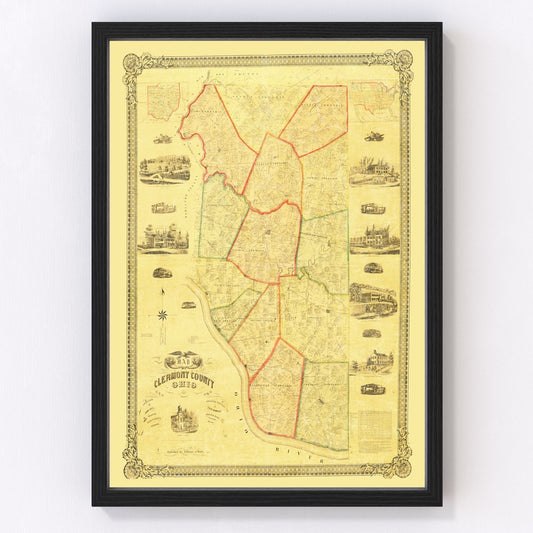 Vintage Map of Clermont County, Ohio 1857