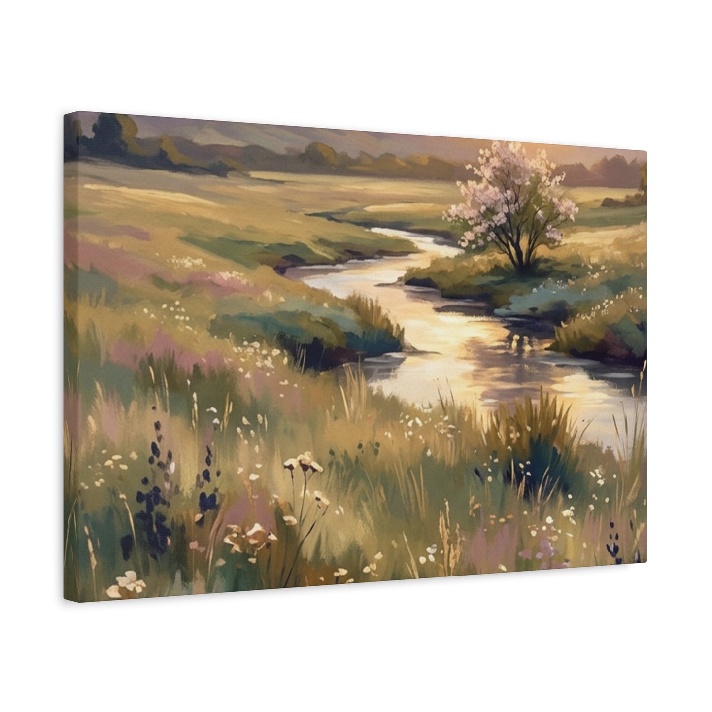 Serene Meadow Stream Matte Canvas Art — Stretched Wall Decor
