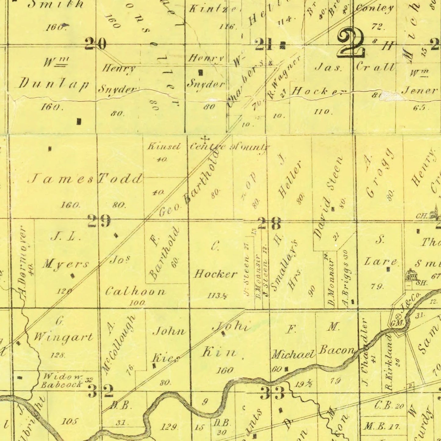 Vintage Map of Crawford County, Ohio 1850