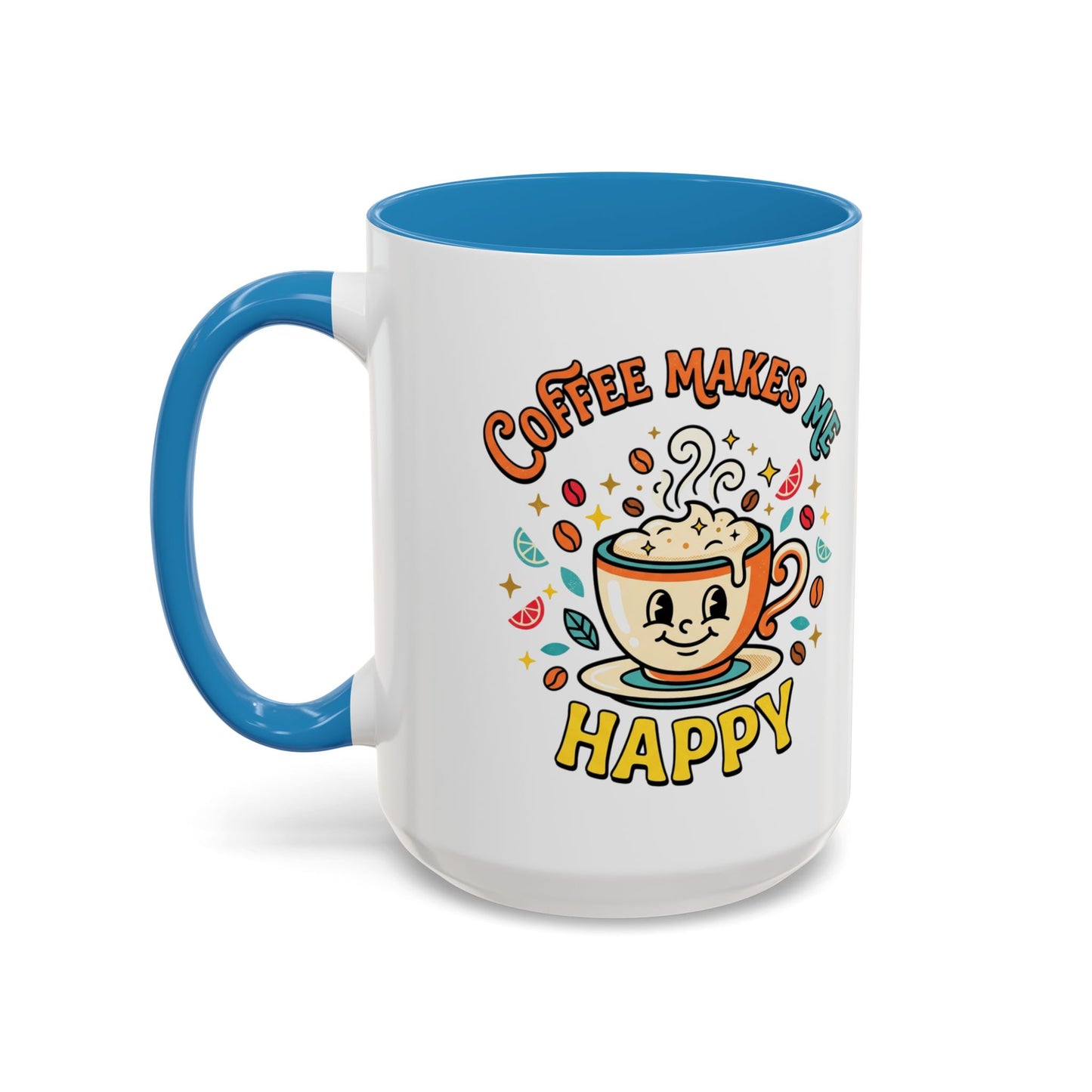 Coffee Mug — "Coffee Makes Me Happy" Cute Retro Accent Mug (11/15oz)