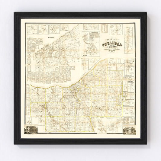 Vintage Map of Cuyahoga County, Ohio 1858