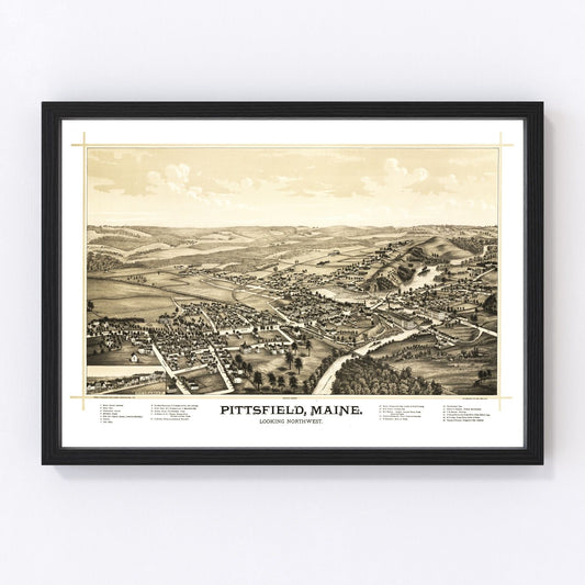 Vintage Map of Pittsfield, Maine 1889