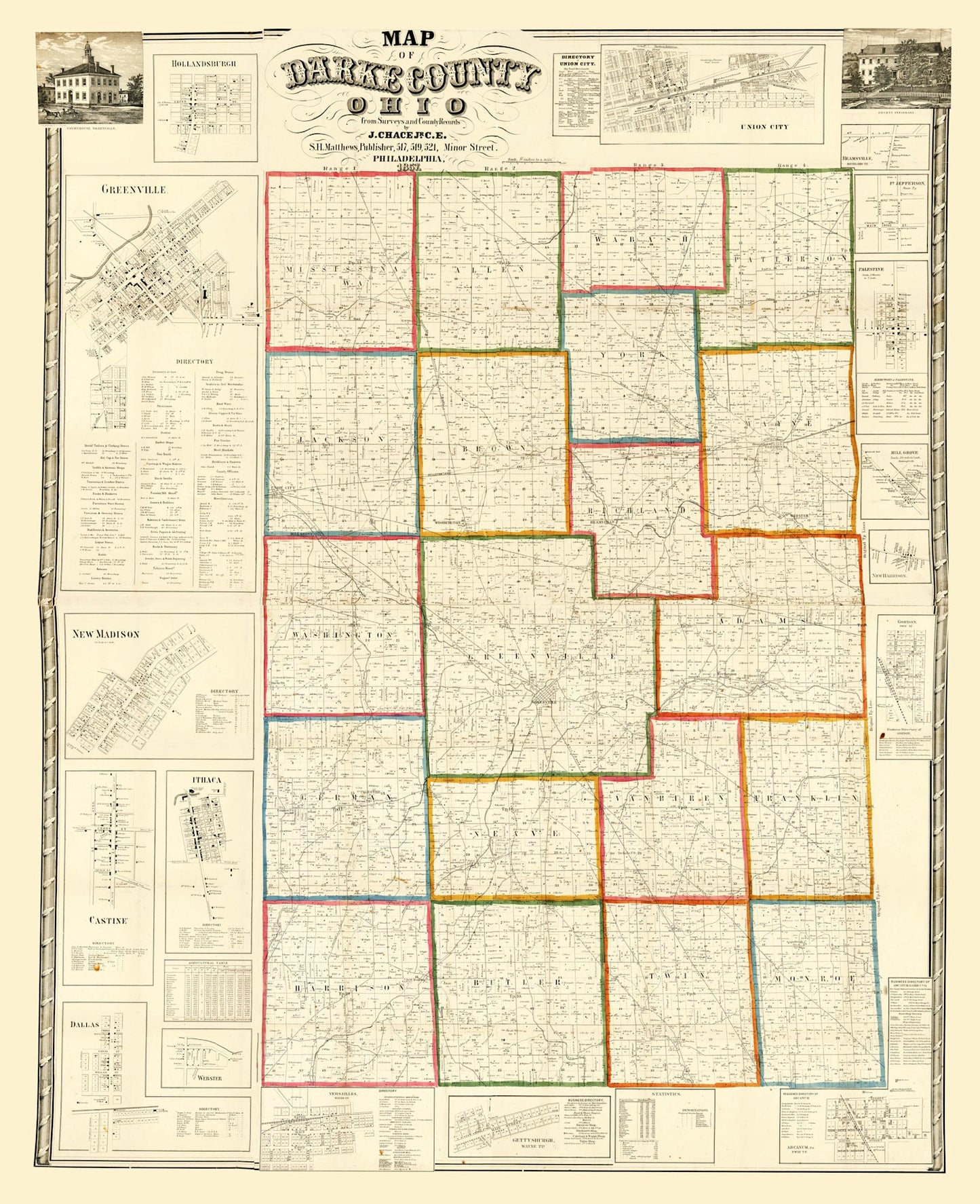 Vintage Map of Darke County, Ohio 1857