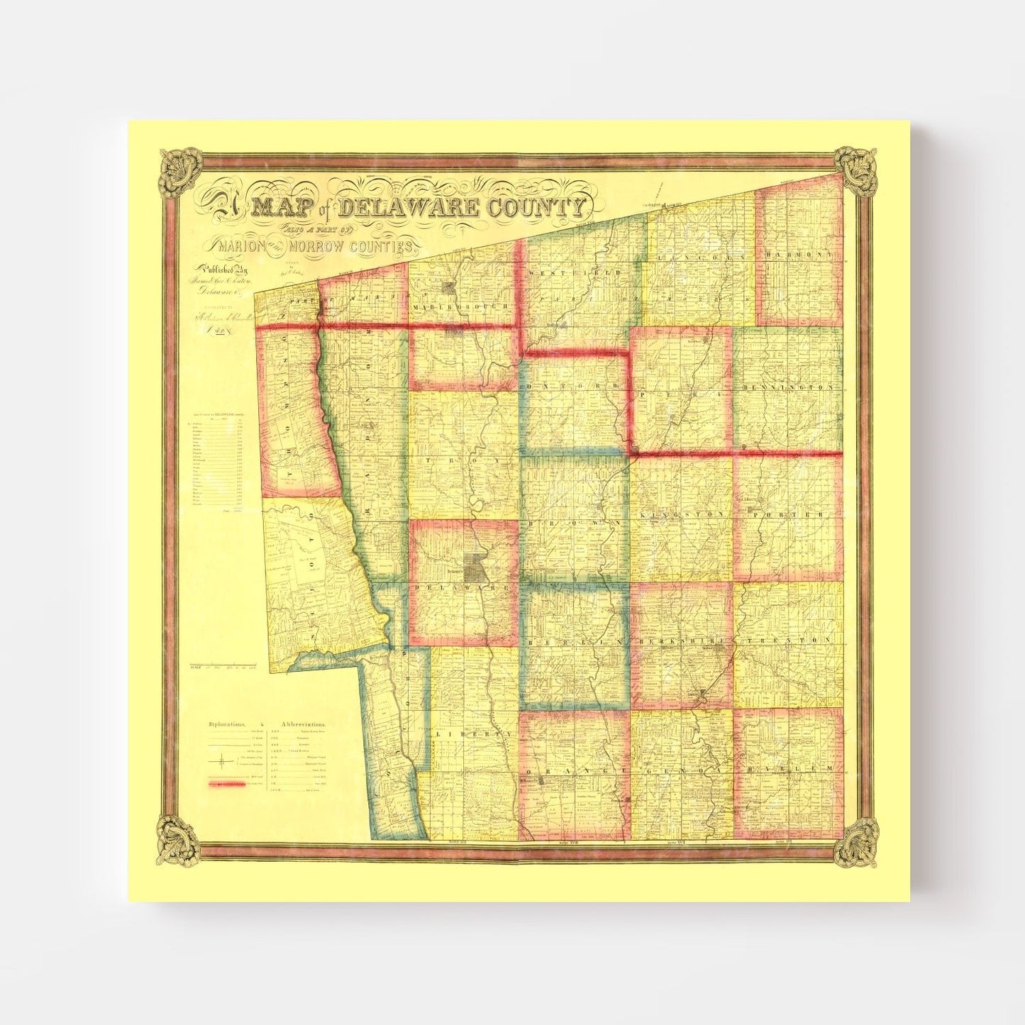 Vintage Map of Delaware County, Ohio 1849