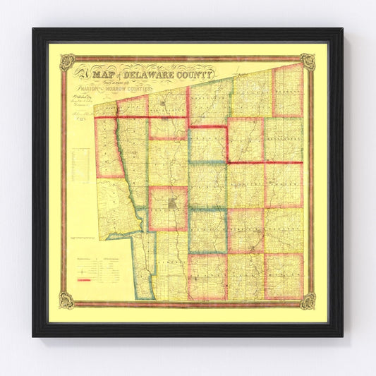 Vintage Map of Delaware County, Ohio 1849