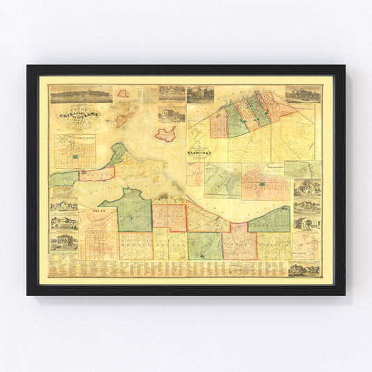 Vintage Map of Erie County, Ohio 1863