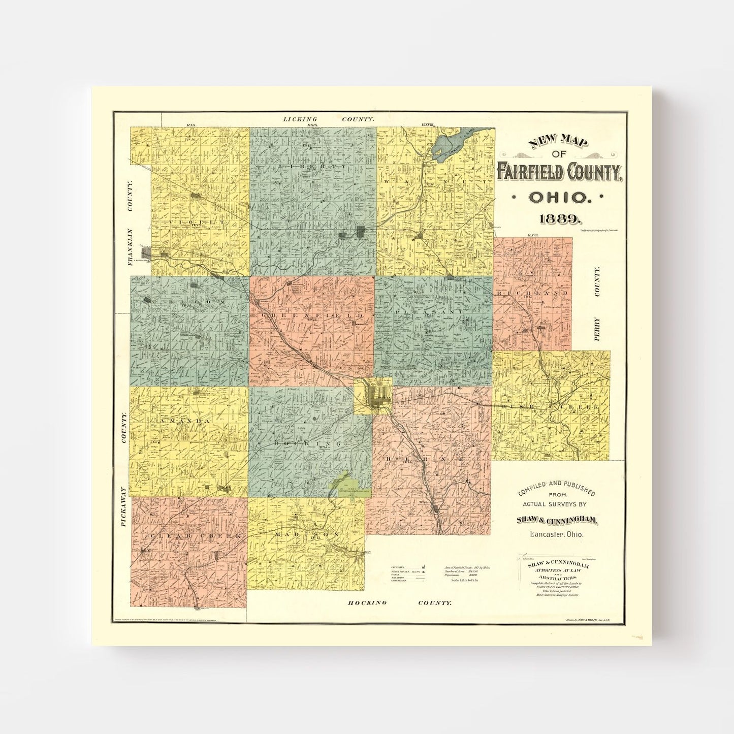 Vintage Map of Fairfield County, Ohio 1889