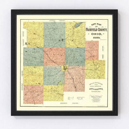 Vintage Map of Fairfield County, Ohio 1889