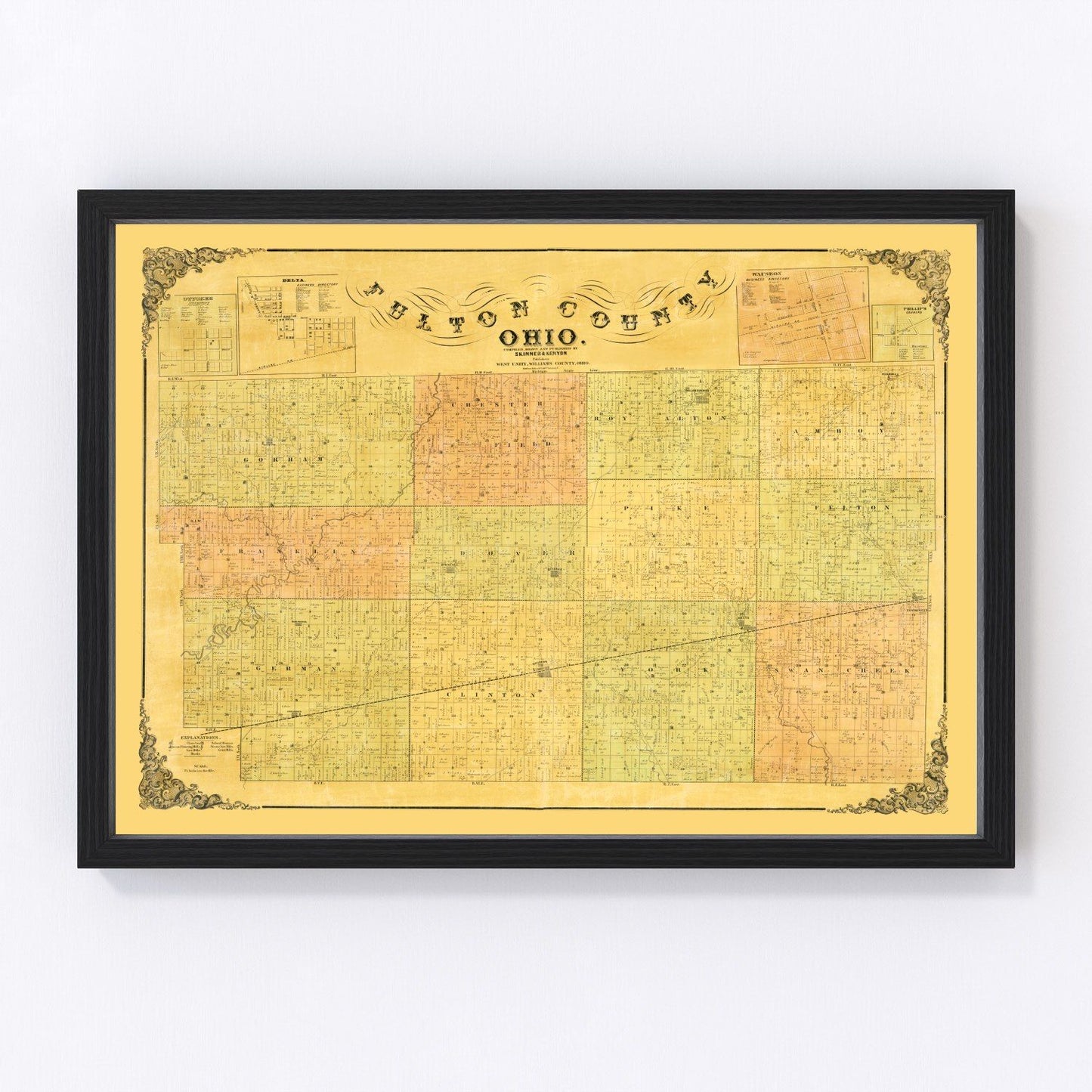 Vintage Map of Fulton County, Ohio 1850