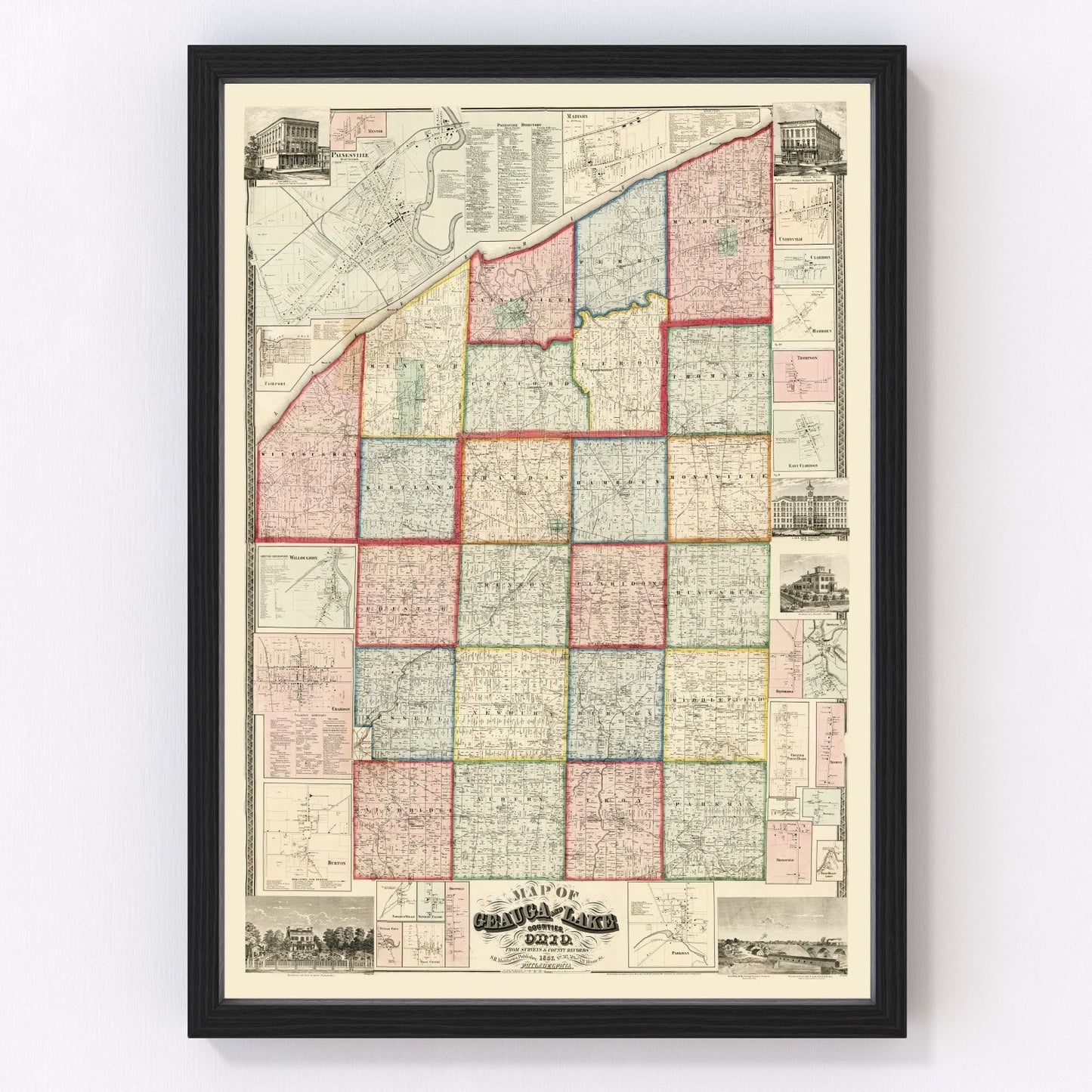 Vintage Map of Geauga County, Ohio 1857