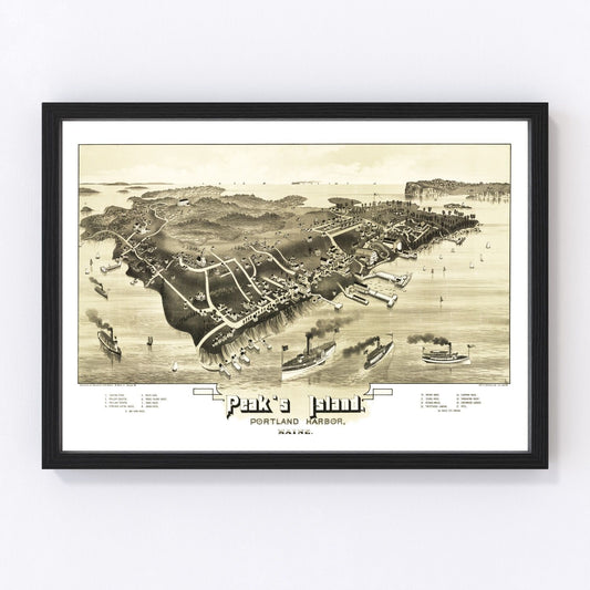 Vintage Map of Peak's Island, Maine 1886
