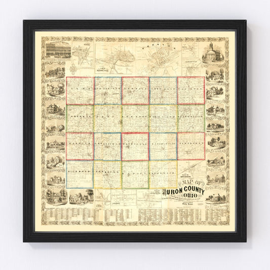 Vintage Map of Huron County, Ohio 1859