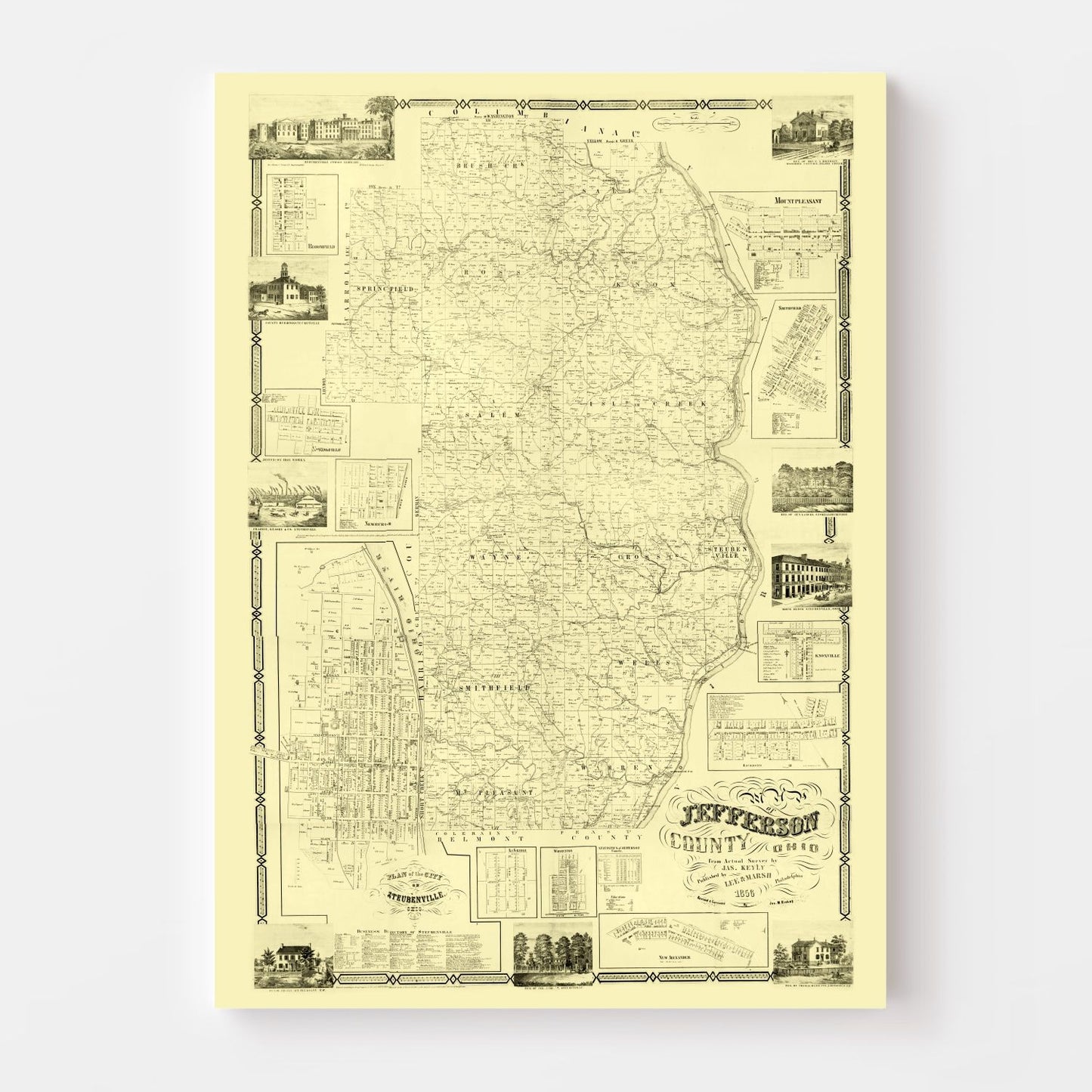 Vintage Map of Jefferson County, Ohio 1856