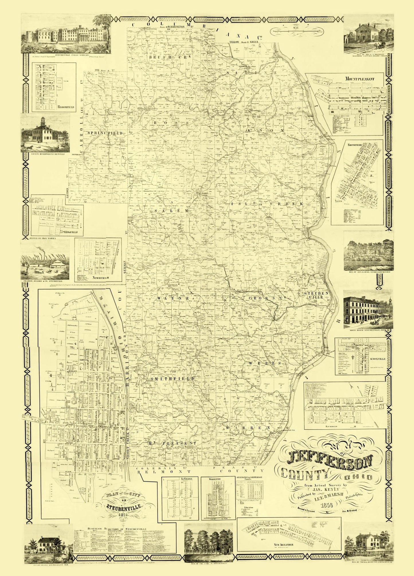 Vintage Map of Jefferson County, Ohio 1856
