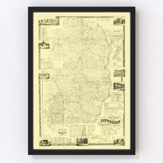 Vintage Map of Jefferson County, Ohio 1856
