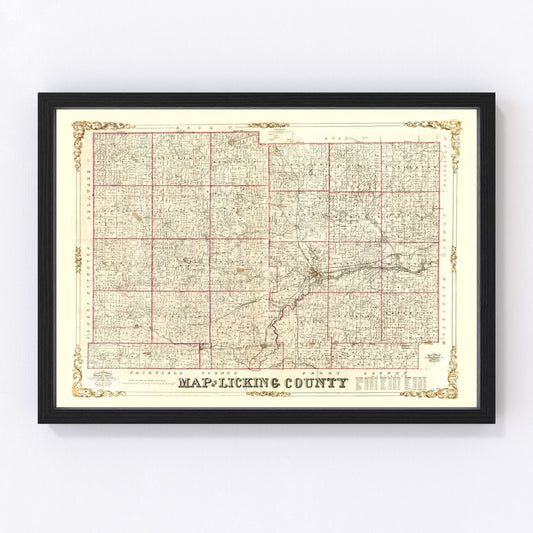 Vintage Map of Licking County, Ohio 1854